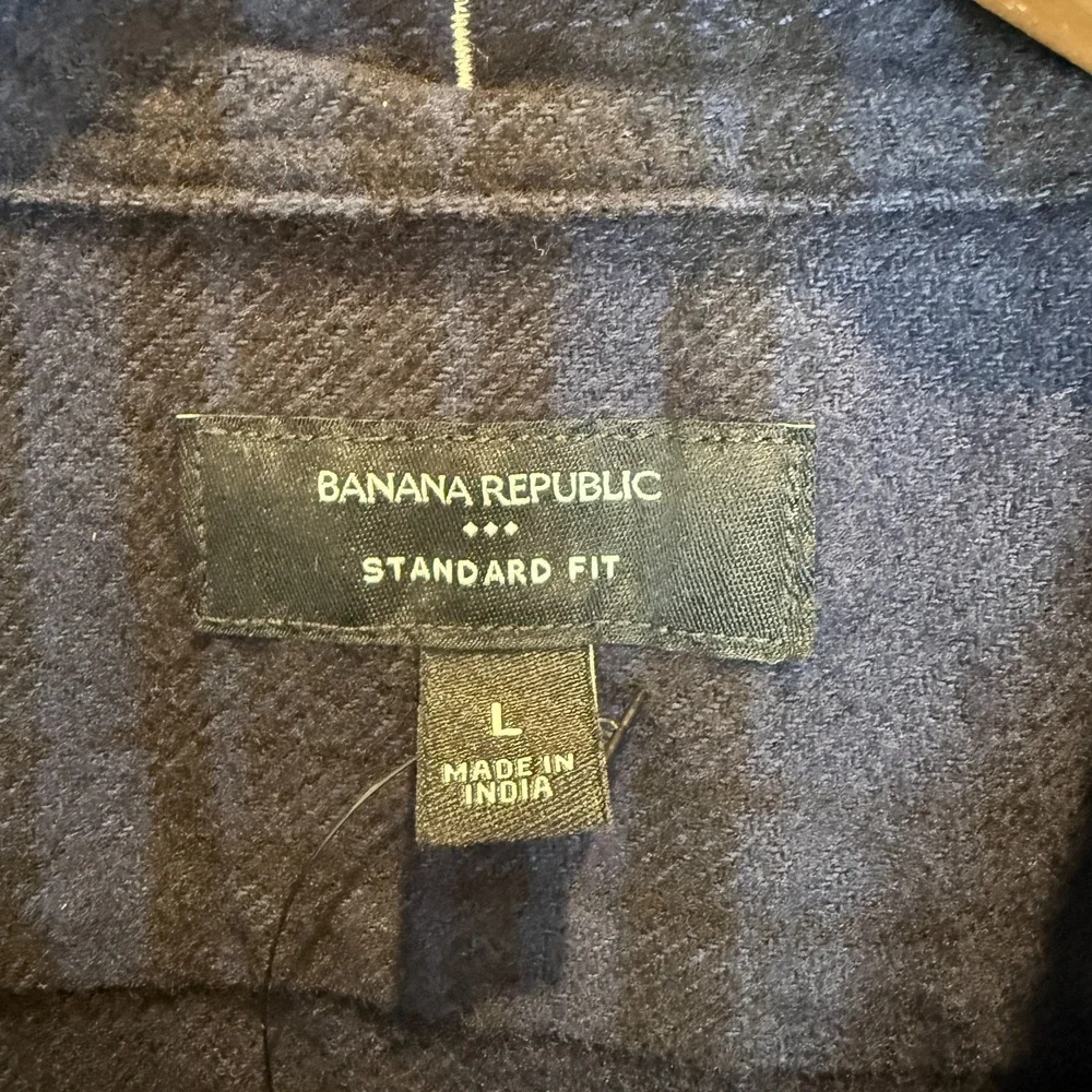 Banana Republic Heavyweight Flannel Shirt Mens Large Blue Black Standard Fit
